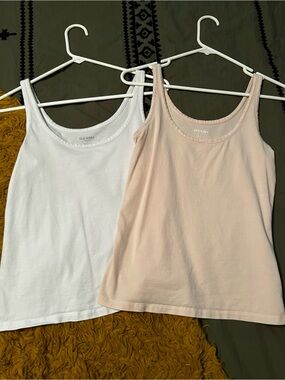 TWO Old Navy Women's white and pink tanks